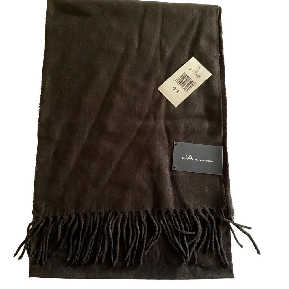 John Ashford Mens Acrylic Fringe Black Scarf New